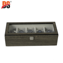 DS 6 pcs Watches Boxes With Wooden Hand Made Stickers And Glass Windows